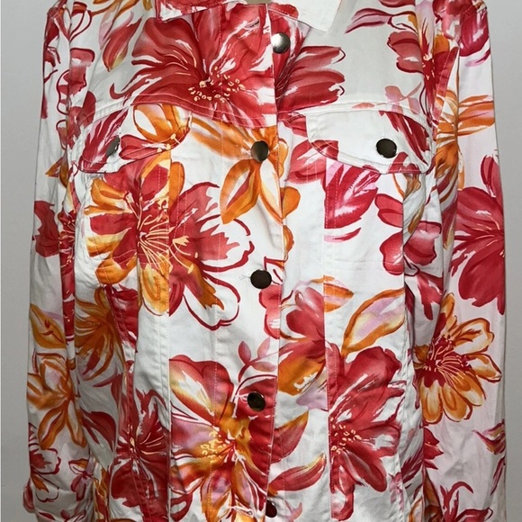 Coldwater Creek floral cotton stretch light jacket plus size 1X - Picture 1 of 5